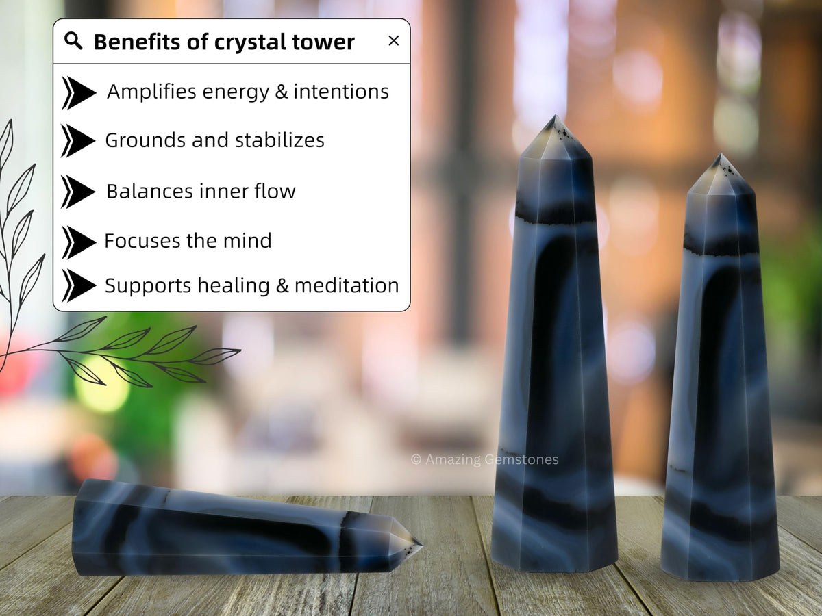 Amazing Gemstone Dendrite Agate Crystal Towers - Natural Healing Crystal Point Obelisk for Reiki Healing and Crystal Grid (3" to 4" INCH)