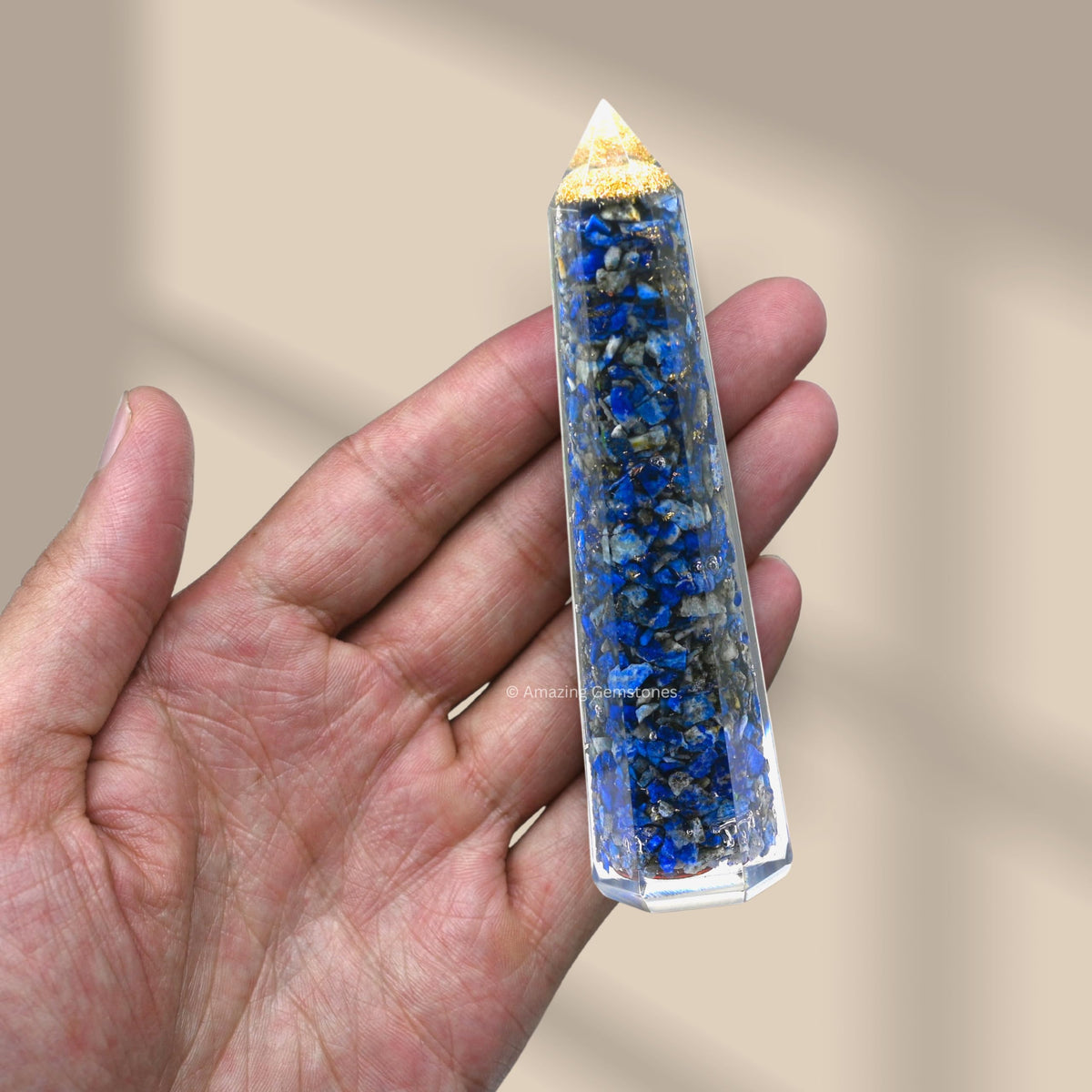 Amazing Gemstone Lapis Lazuli Orgonite Orgone Crystal Towers - Large 4.5" Orgonite Crystal Wand Obelisk Tower Point for Meditation, Crystals and Healing Stones Gift and Protection