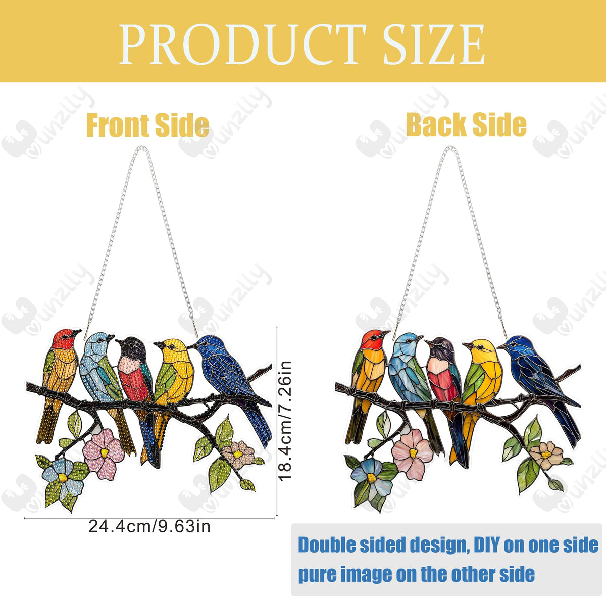 Yunzlly DIY Hanging Diamond Art Pendant Kit Bird, Special Crystal Double Sided Diamonds Painting Ornament Kit for Adults, Acrylic Gem Painting Board for Window Decor