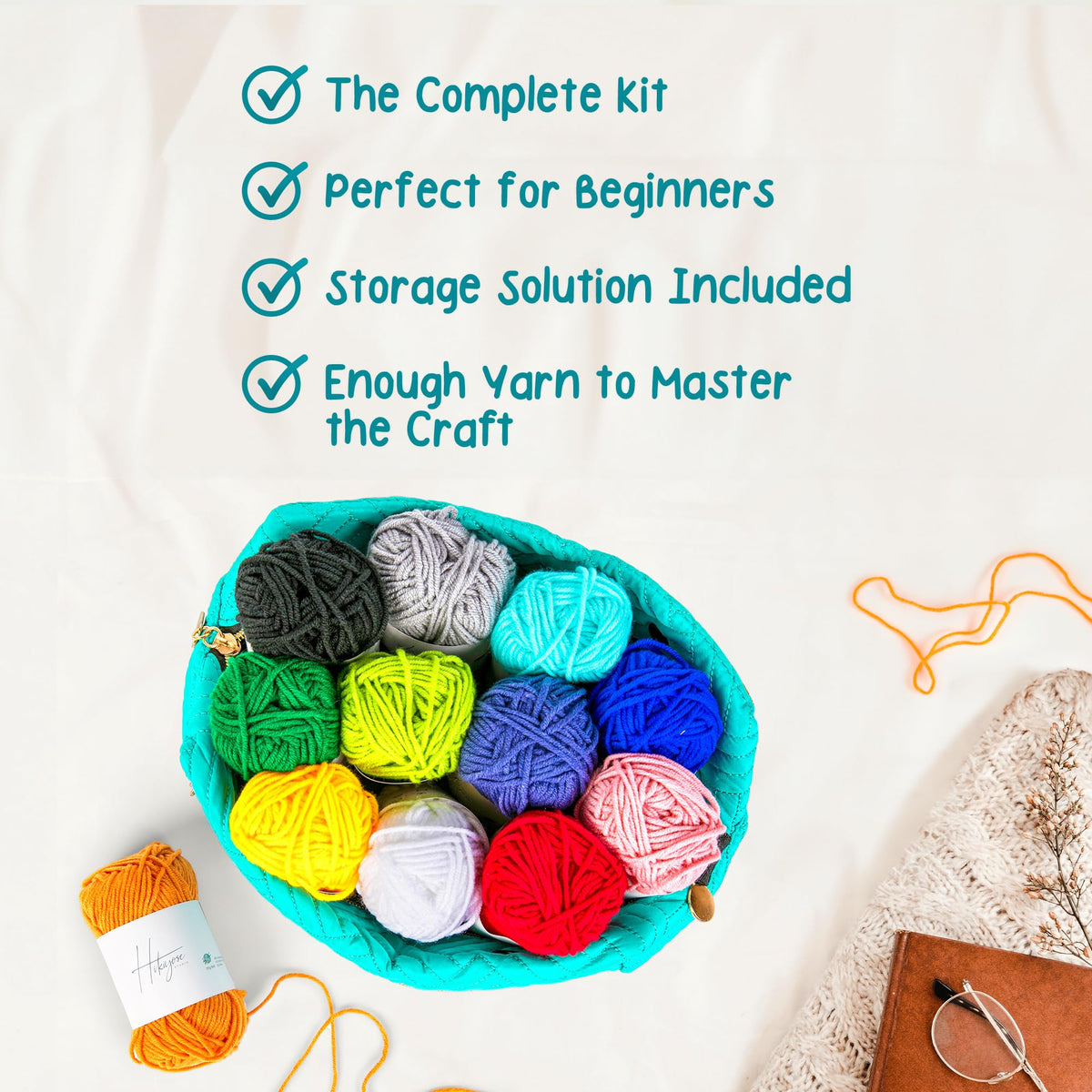 Hikiyose Crochet Kit for Beginners Adults - Crochet Accessories with 12 Soft Crochet Yarn Set, 9 Hooks, Storage Bag, Blue Whale Video Tutorial - Easy Crochet Kit for Beginners Kids, Hobbies for Women