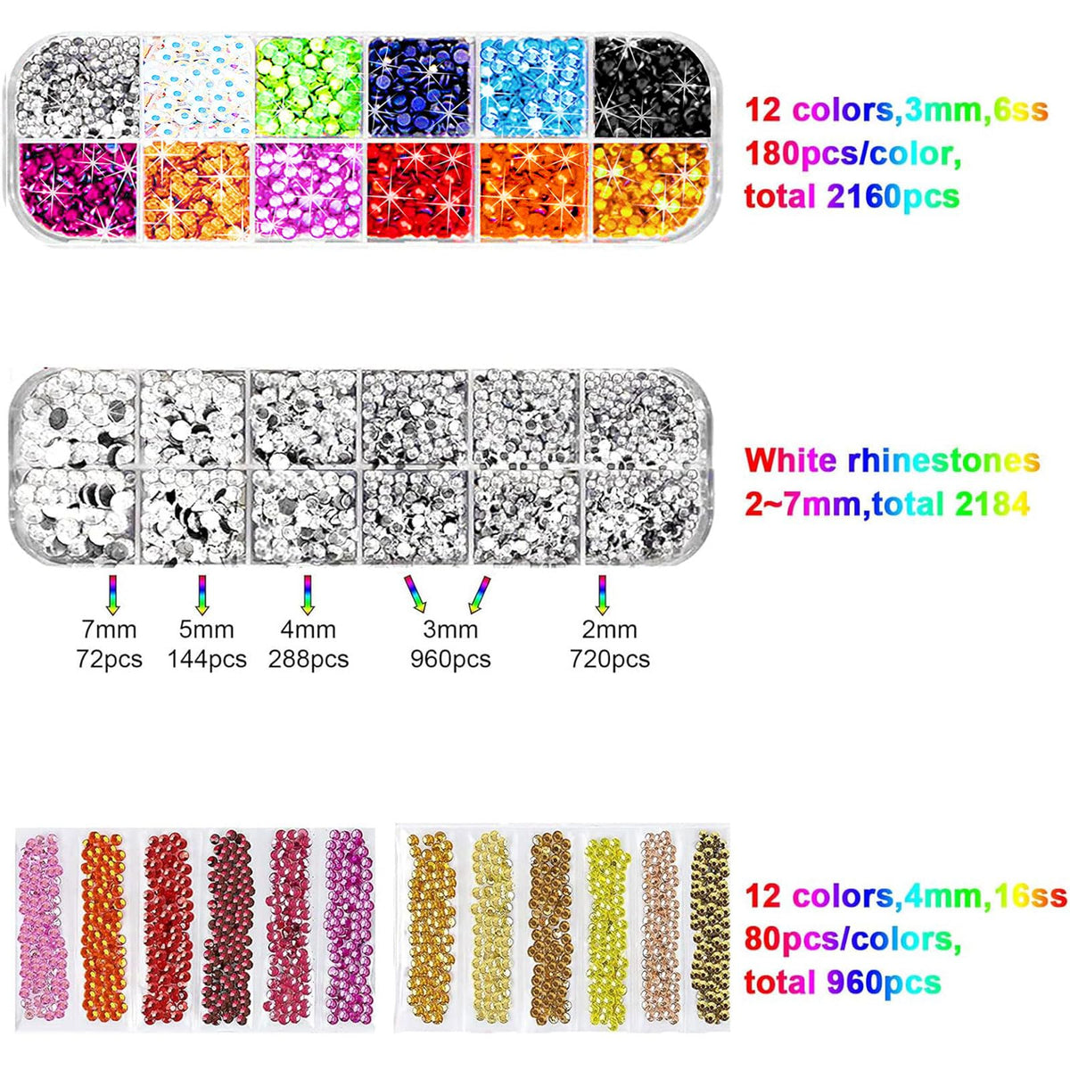 GGLTECK Hotfix Applicator Rhinestones - Hot Fixed Bedazzler Kit, DIY Hot Fix Rhinestone Applicator with 7 Different Sizes Tips, 5304 PCS Rhinestones, Tweezers Brush Cleaning Kit