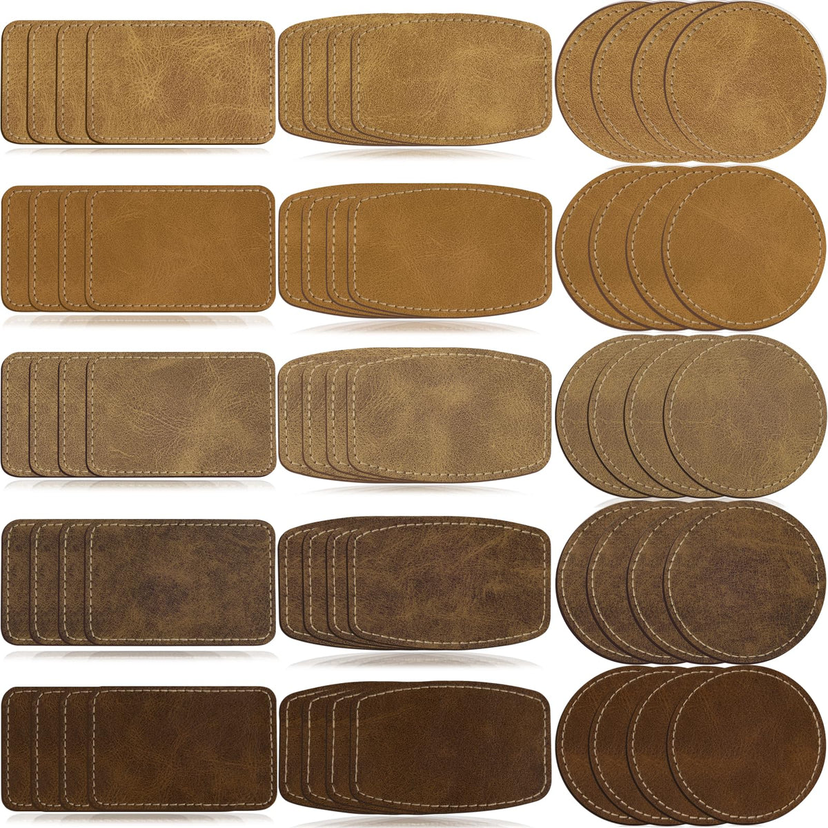 iFForce 60pcs Blank Patches for Laser Engraving & Iron On | PU Leather Repair Patches | Khaki & Brown 5 Colors 3 Shapes | Fix Hats, Jeans, Backpacks, Bags, Jackets | DIY Crafters & Designers