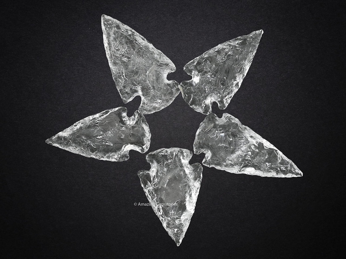 Amazing Gemstone 5 Pieces Clear Quartz Arrowhead, Crystal and Healing Stone Flint Rock Arrow Head - 1 to 1.5 Arrowheads for DIY Project Craft Point Jewelry Making