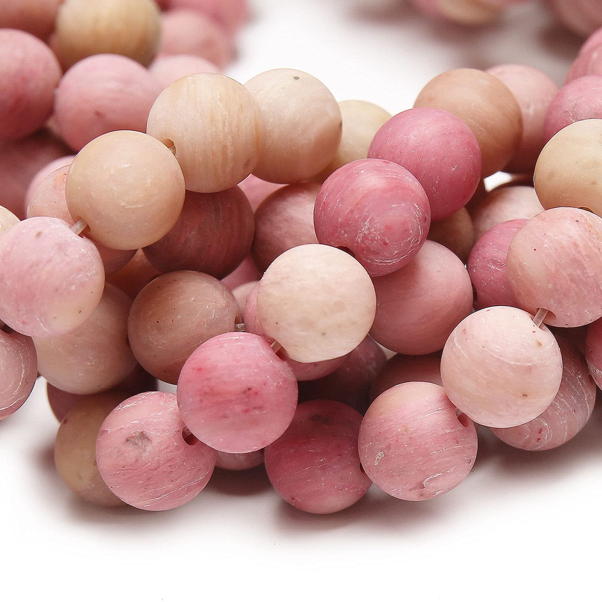Natural Matte Rhodochrosite Beads, 10MM Round Frosted Unpolished Loose Gemstone Beads for Bracelet Necklace Jewelry Making, Energy Stone Healing Power with Stretch Beading Cord