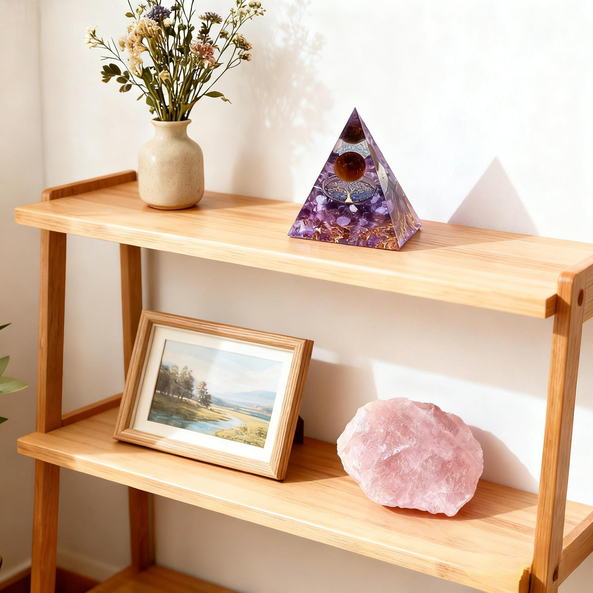 ycyingcheng Moonstone Crystal Orgone Pyramid Ogan Crystal Energy Tower, Nature Reiki Chakra Crushed Stone Jewelry, Crystal Pyramid for Home Decor (Crystal Pyramid-15)