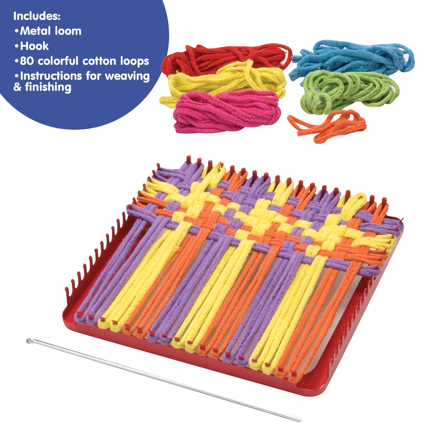 Schylling Metal Pot Holder Loom Kit - Classic Durable Weaving Frame to Make Pot Holders - Includes Loom, Hook, Instructions, and 80 Colorful Cotton Loops - Ages 5 and Up