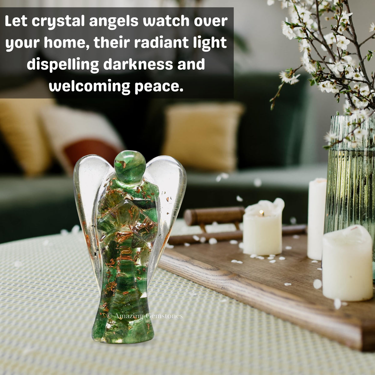 Amazing Gemstone Green Aventurine Guardian Angel Figurine Pocket Crystal Angel for Protection - Orgone Guardian Angel with Orgonite Layer and Natural Crystal for Healing Gift (2 Inch, Organite)