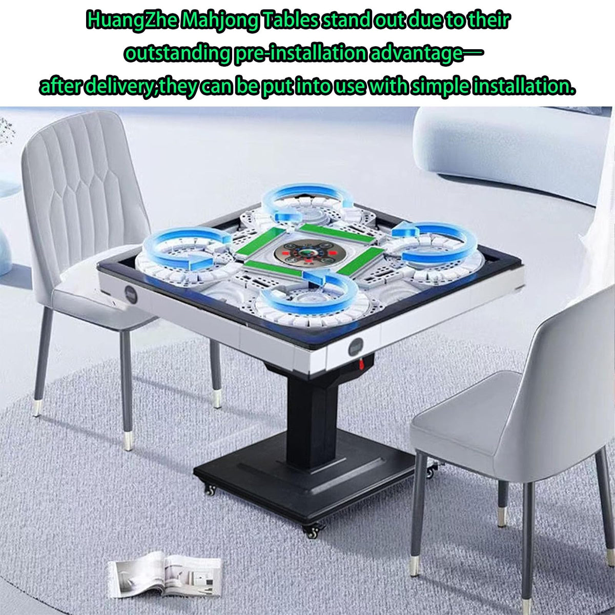 HUANGZHE 2026 Automatic Mahjong Table for Americans/Chinese/Taiwanese/Filipino,Rules - Ultra-Thin Foldable Mahjong Table shuffler Choice of 100,000+ Households, 42mm Tiles Set