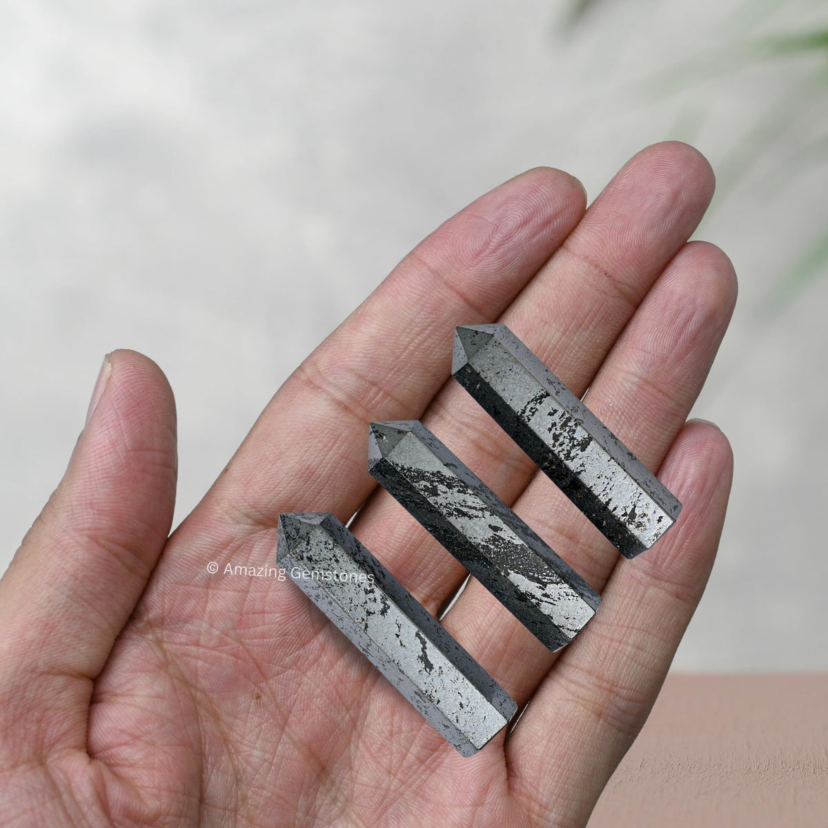 Amazing Gemstone Hematite Crystal Points Bulk Healing Crystals - Pack of 3 Single Terminated Healing Wand Point Bulk Crystals for Crafts, Crystal Grid, DIY Work - Premium Crystals for Beginners Gifts