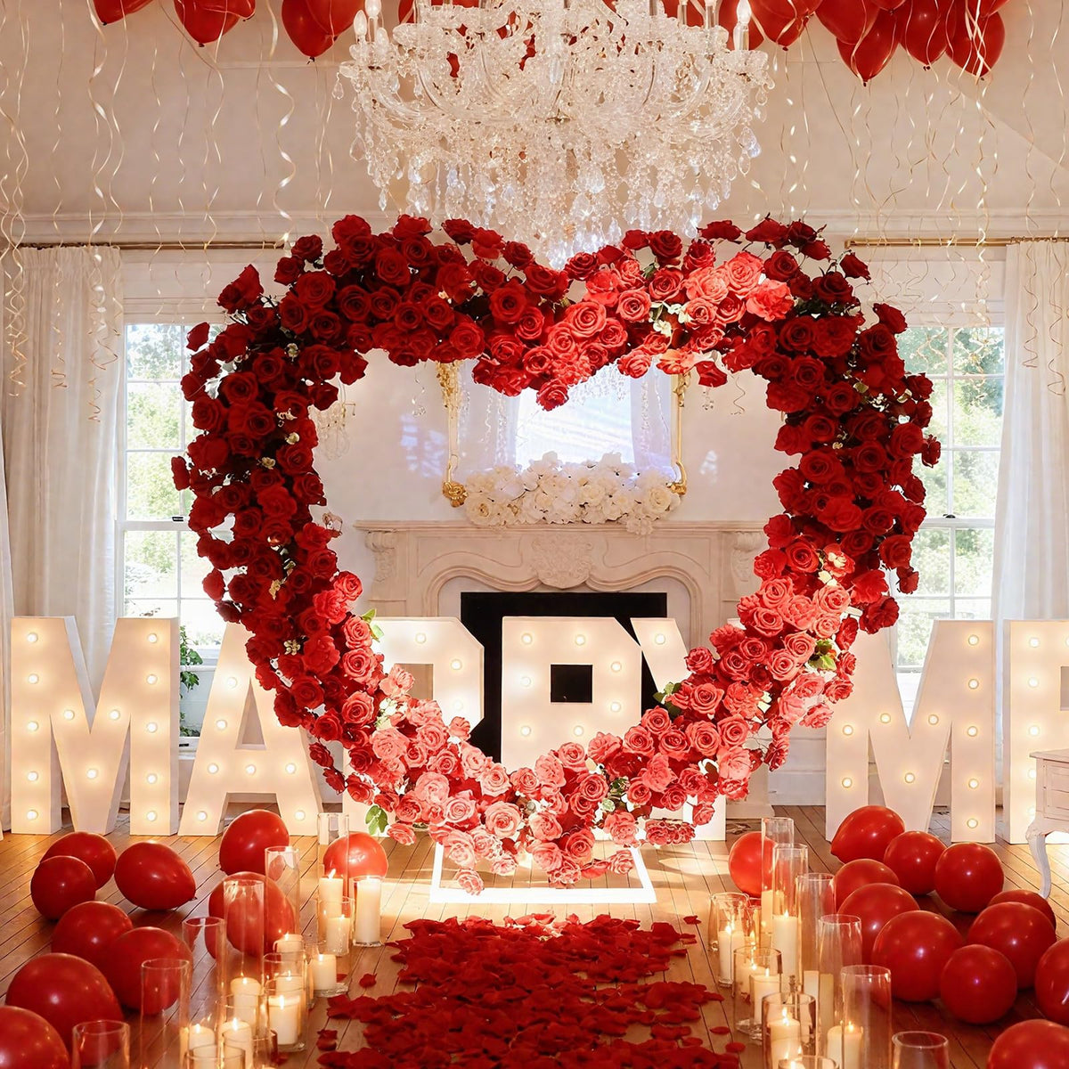 Heart Flower Arch Wedding Arch with Flowers, Romantic Heart Shaped Metal Archway for Indoor Outdoor Ceremony, Proposal, Party & Event Decoration (red)
