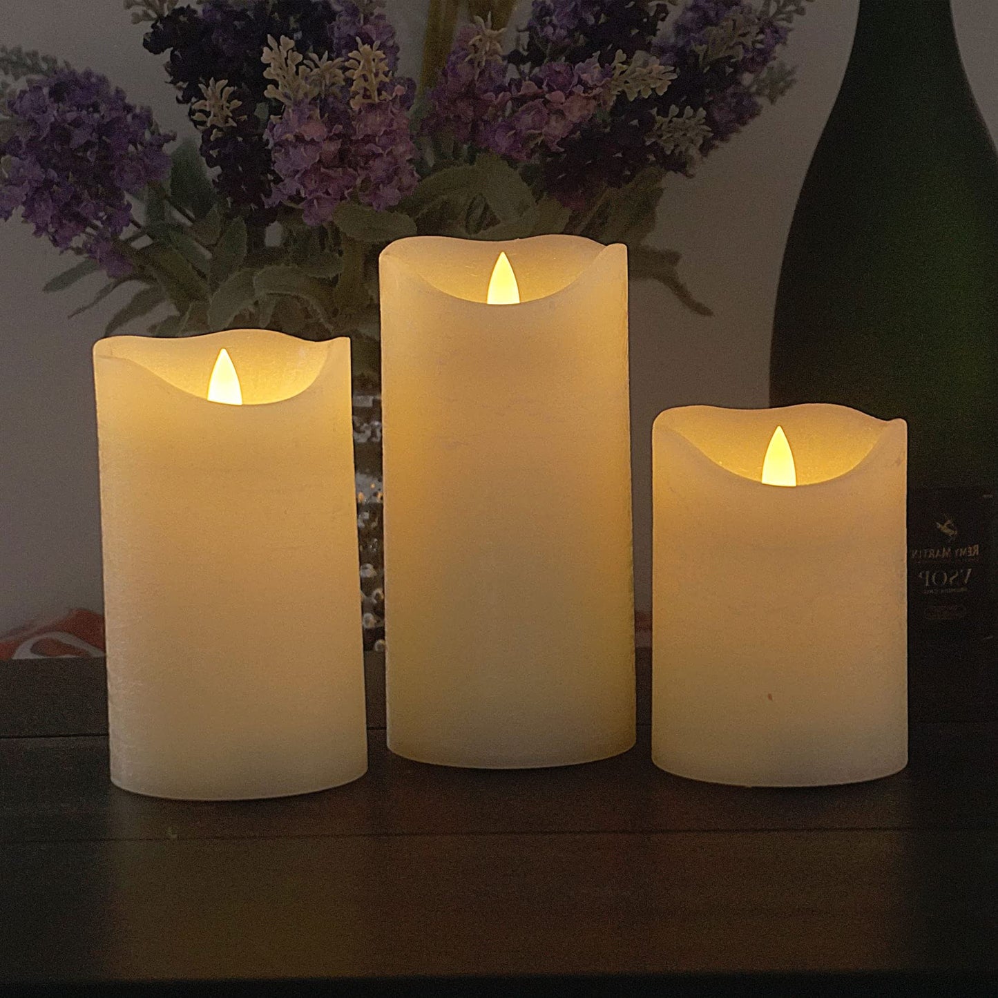 CANDLE CHOICE Real Wax Battery Operated Flameless Candles with Remote Automatic Daily Cycle Timer Realistic Flickering Electric LED Pillars Wedding Party Holiday Decorations 3 PCS Rustic Texture Ivory