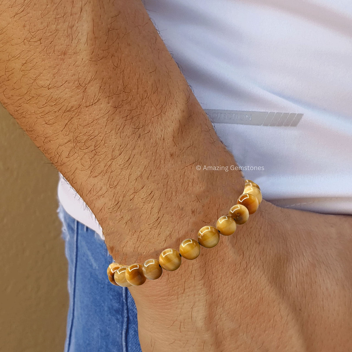 Amazing Gemstone Yellow Cat's Eye Bracelet for Women Men's Gifts - Protection Healing Crystal Bracelet - 8mm Gemstone Beaded Adjustable Bracelet