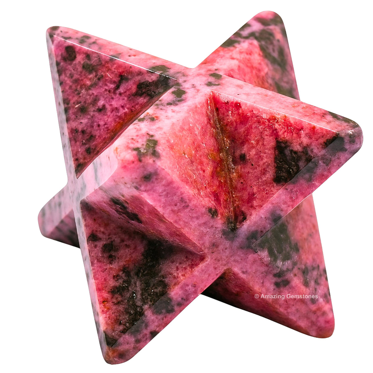 Amazing Gemstone Rhodonite Merkaba Crystal - 1.5 Inches Metaphysical Merkaba Star for Meditation - Energetic Tetrahedron Crystal and Healing Stones for Spiritual Growth and Healing (35-40mm)