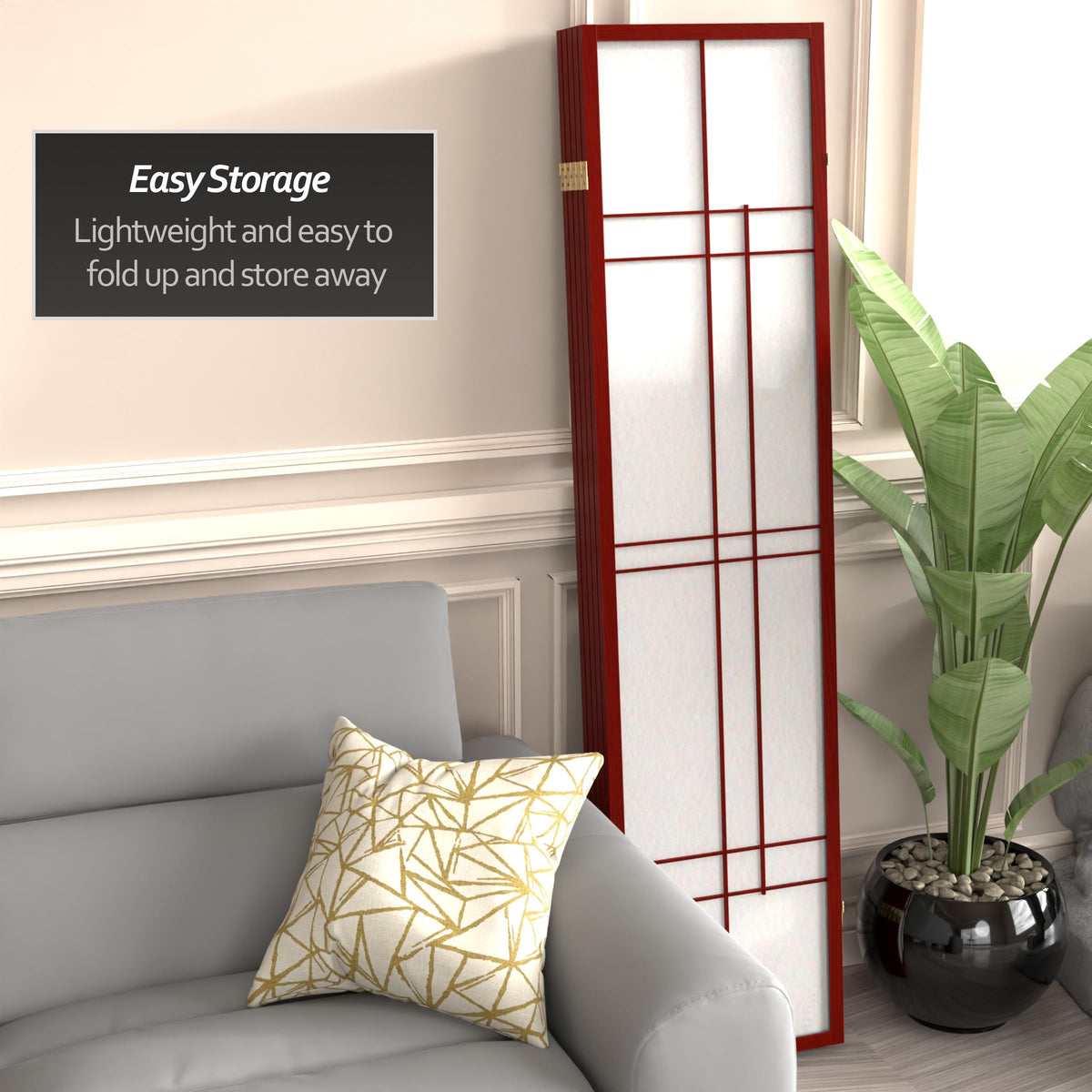 Red Lantern 6 ft. Tall Eudes Shoji Screen - Rosewood - 5 Panels