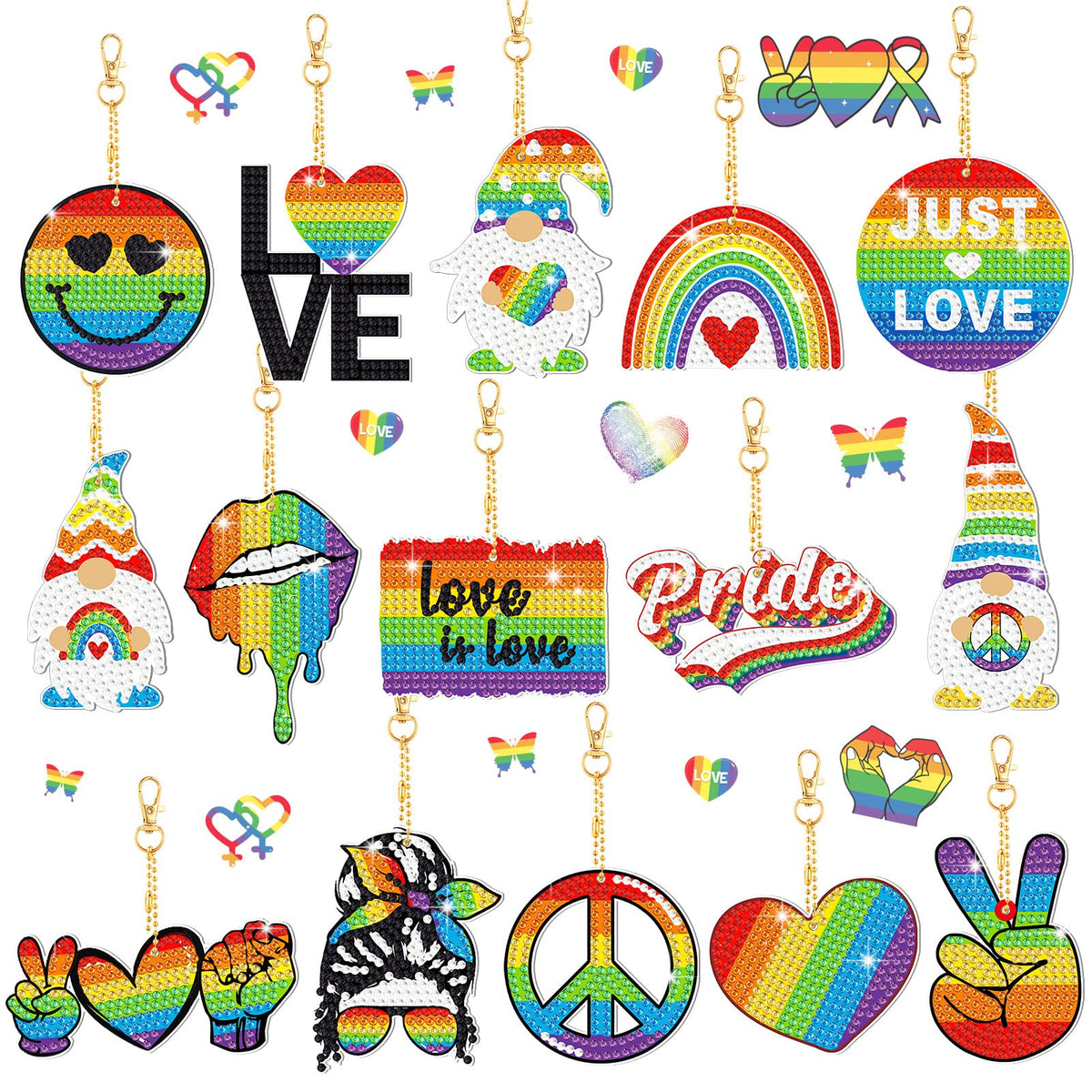 Estune 15 Pcs Rainbow Festival Diamond Keychain Fall 5d Diamond Painting Keychain Fall Diamond Art Keychain Pendant Colorful Keyring DIY Diamond Jewelry Decor (Rainbow Festival Style)