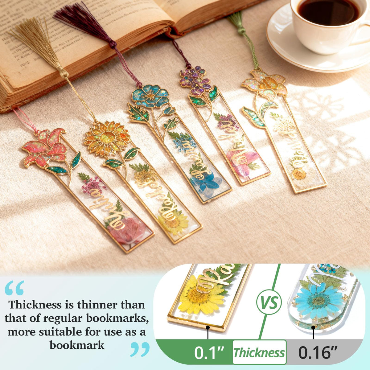 LET'S RESIN 12pcs Metal Bookmark Bezels for Resin with Tassels, UV Resin Molds for DIY Bookmarks, Flower Bookmark Bezels Kit for Craft Supplies & Wind Chime Accessories, Gifts for Book Lover