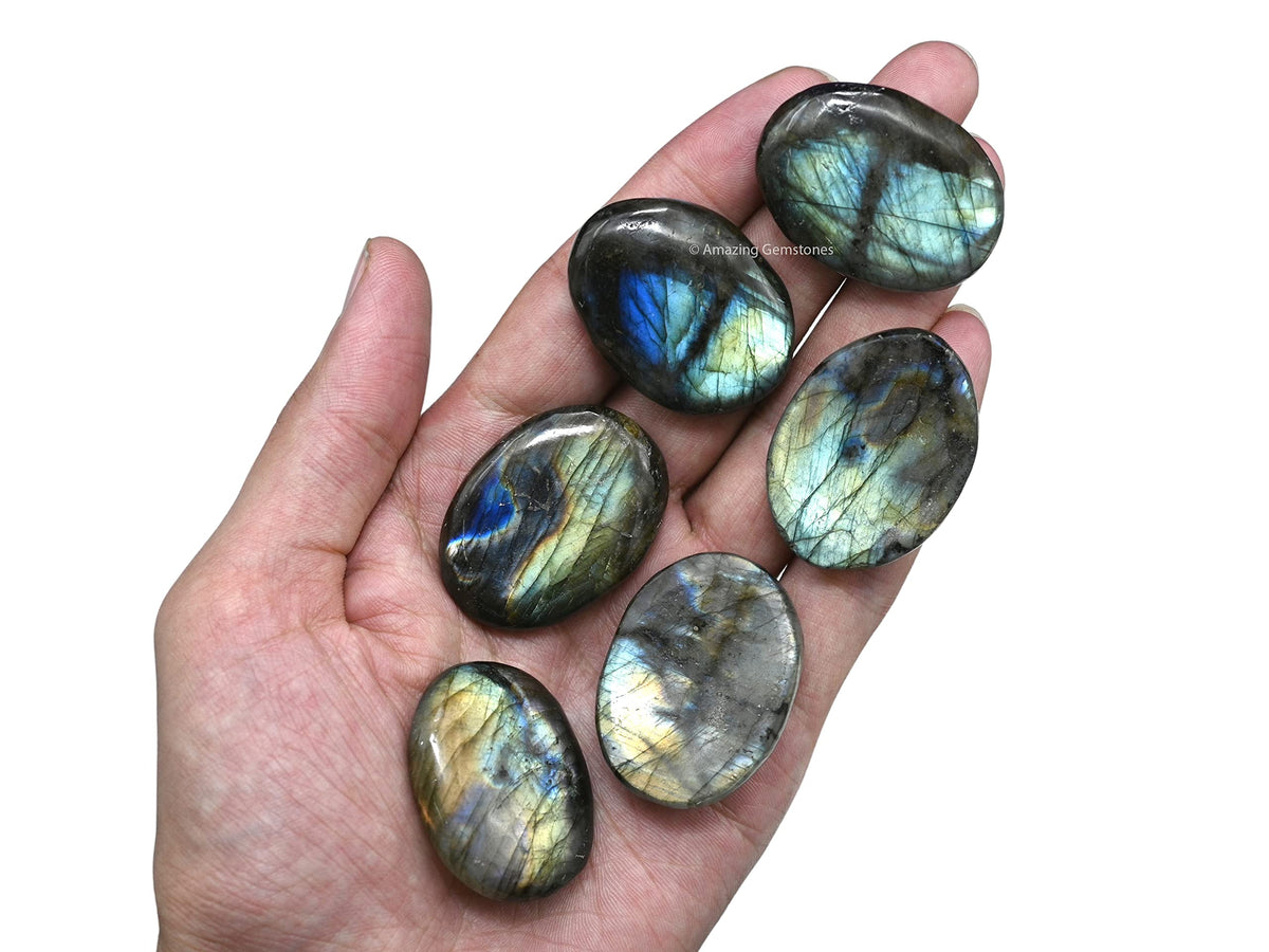 Amazing Gemstone Labradorite Thumb Worry Stone, Anxiety Stone, Healing Crystals - Piedra Crystal Fidget for Gift, Meditation, Calming, Relaxation, Stress Relief