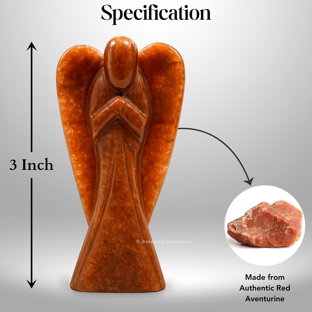 Amazing Gemstone Red Aventurine Angel - Red Aventurine Crystal Angel and Pocket Guardian Angel Crystal Figurines (3 inches)