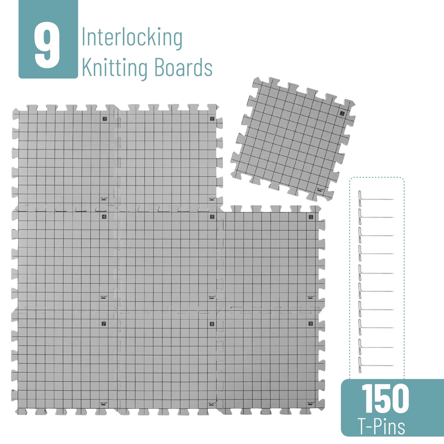 Mr. Pen- Blocking Mats for Knitting & Crochet Projects 12" x 12" & T Pins for Sewing 220 Pack