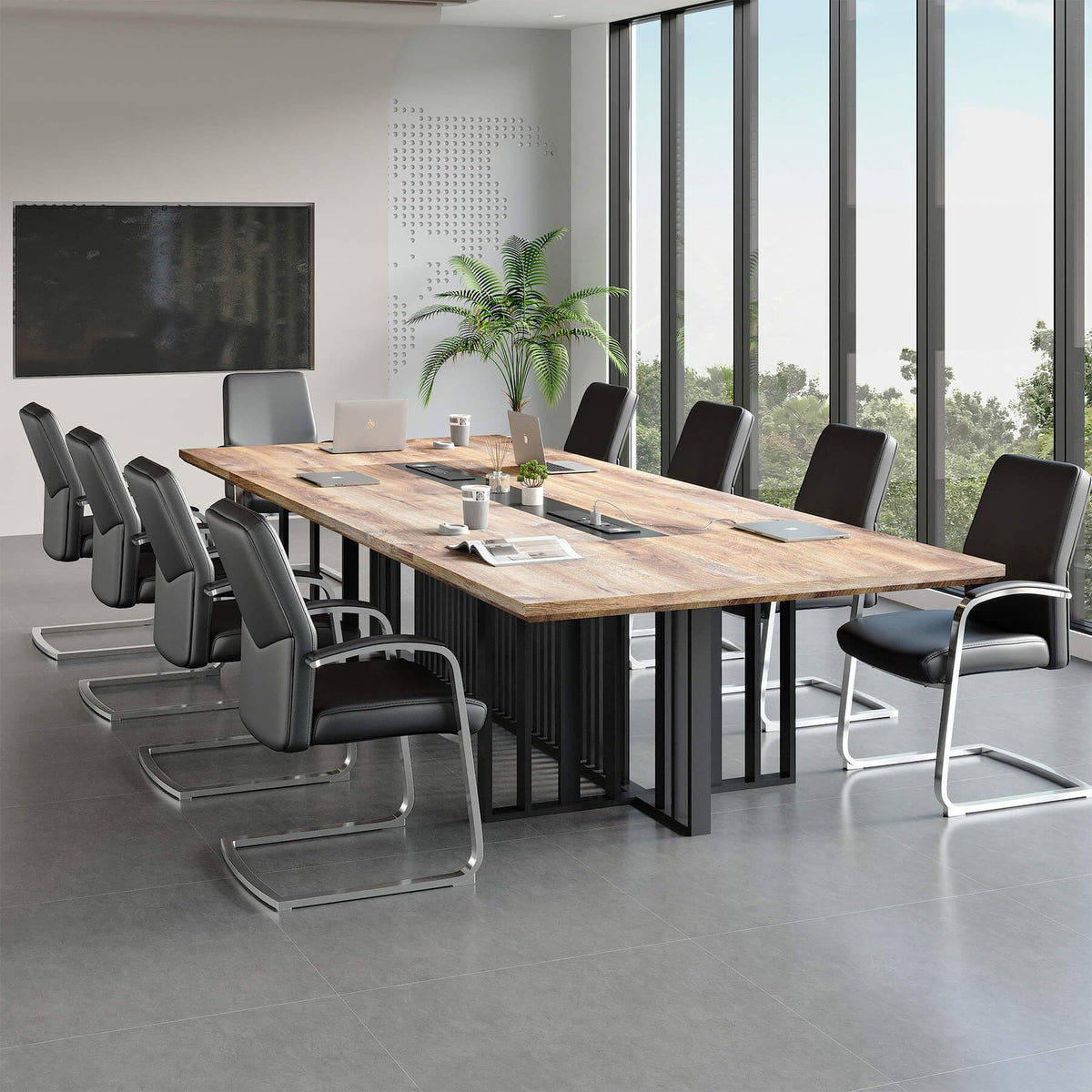 12ft Large Conference Table - 2" Thick Top & Metal Grid Base | Easy Assembly | Cable Management | Commercial Office Desk, Modern Executive Meeting Table for Office (10-20 People)