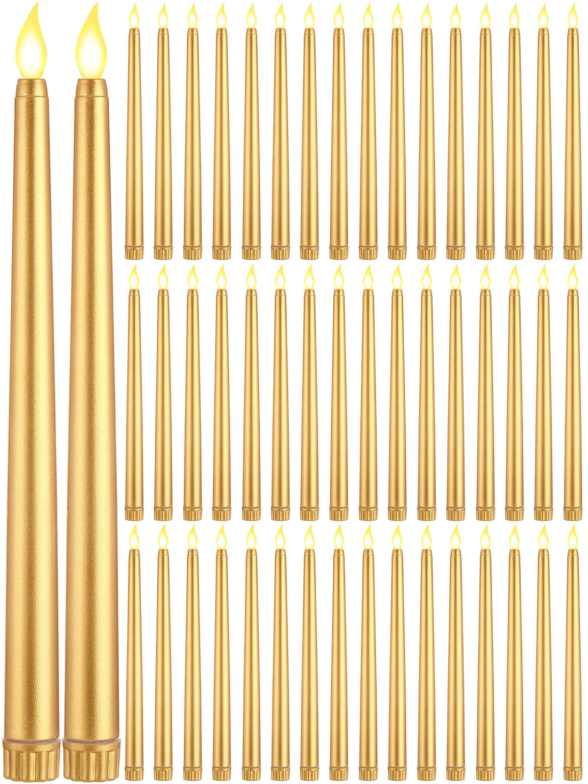 Funtery 48 Pcs Flameless LED Taper Candles Battery Operated Candles Bulk Realistic LED Candlesticks Flickering for Wedding Church Graduation Party Home Decor(Gold,Classic Style)