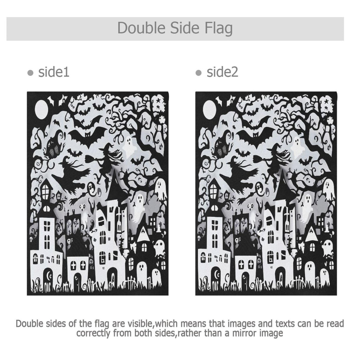 Halloween Witch Black House Flag 28x40 Inch Double Sided Outside Spooky Ghost Boo Bat Seasonal Yard Outdoor Flag Banner for Garden Lawn Patio Holiday Decorations