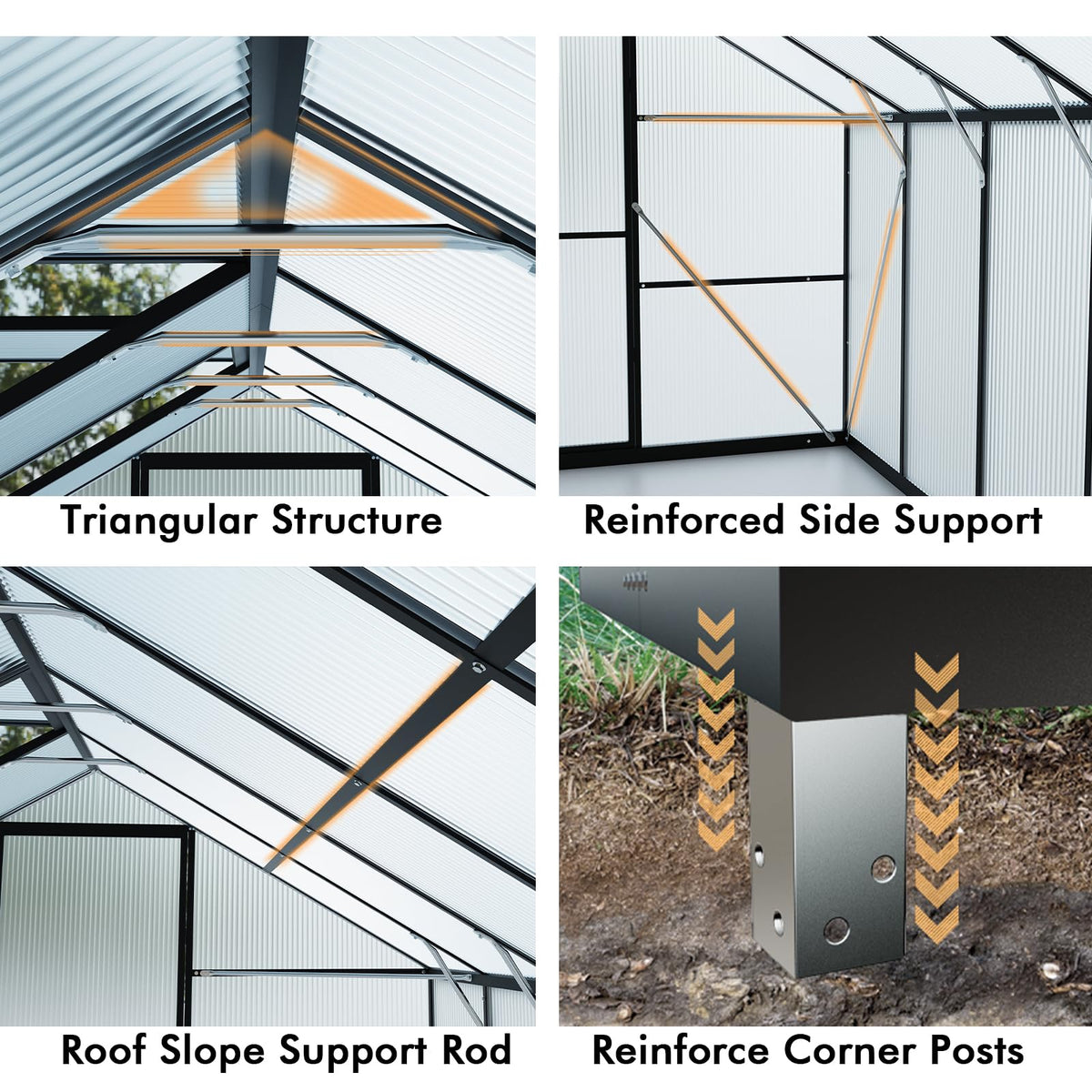 8X10FT Greenhouses for Outdoors with Electronic Thermometers, Green Houses for Outside with Drainage Channel Roof Vent for Backyard, Walk-in Greenhouse Kit Withstands Strong Wind or Snow