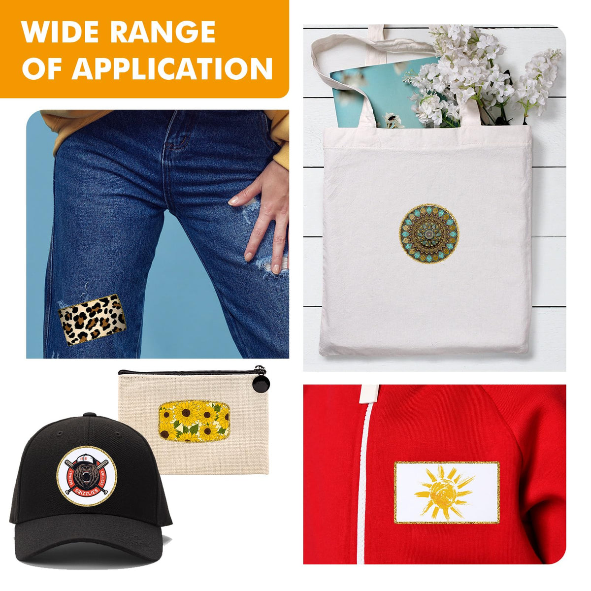 30 Pieces Sublimation Patches Fabric Iron-on Blank Patches 3 Shapes Repair Embroidery Sublimation Blank Hat Embroidery for DIY Crafts, Caps Clothes Shoes Bags Backpacks Uniforms(Gold Frame)