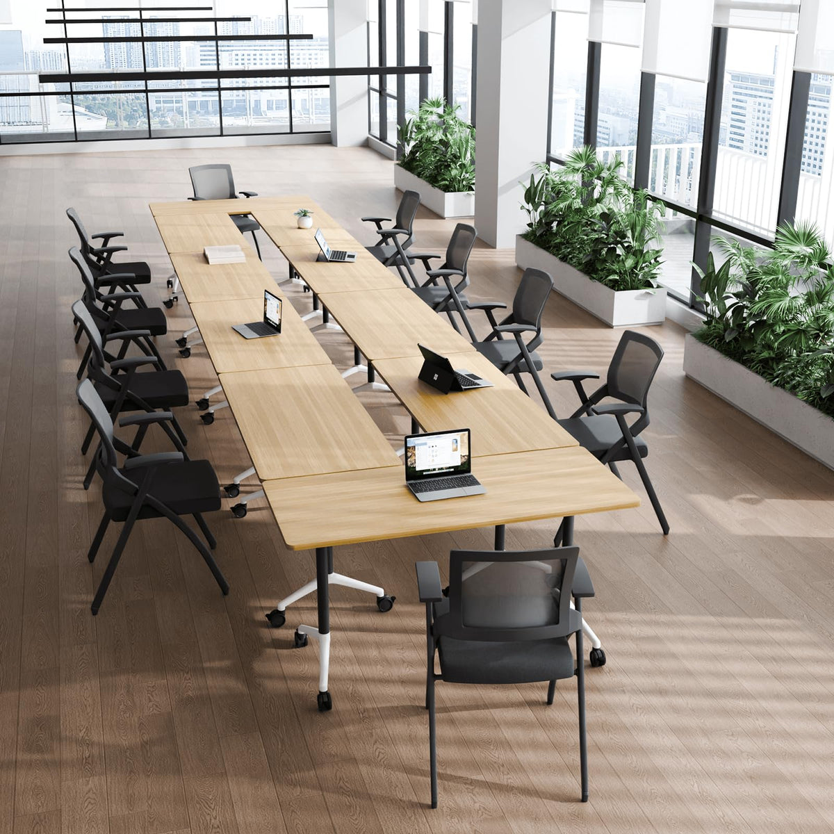 rzoizwko 2Packs Folding Conference Tables on Wheels,55.1 in Mobile Flip Top Meeting Room Table for Office & Training Rooms,Foldable Conference Room Tables Modular Rolling Desk Heavy-Duty Metal Frame