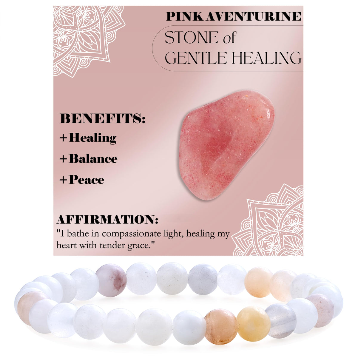 Bivei Pink Aventurine-Gentle Love-6mm Beaded Bracelets for Women Handmade Semi Precious Natural Stone Stretch Elastic Jewelry for Women Yoga Protection Gifts