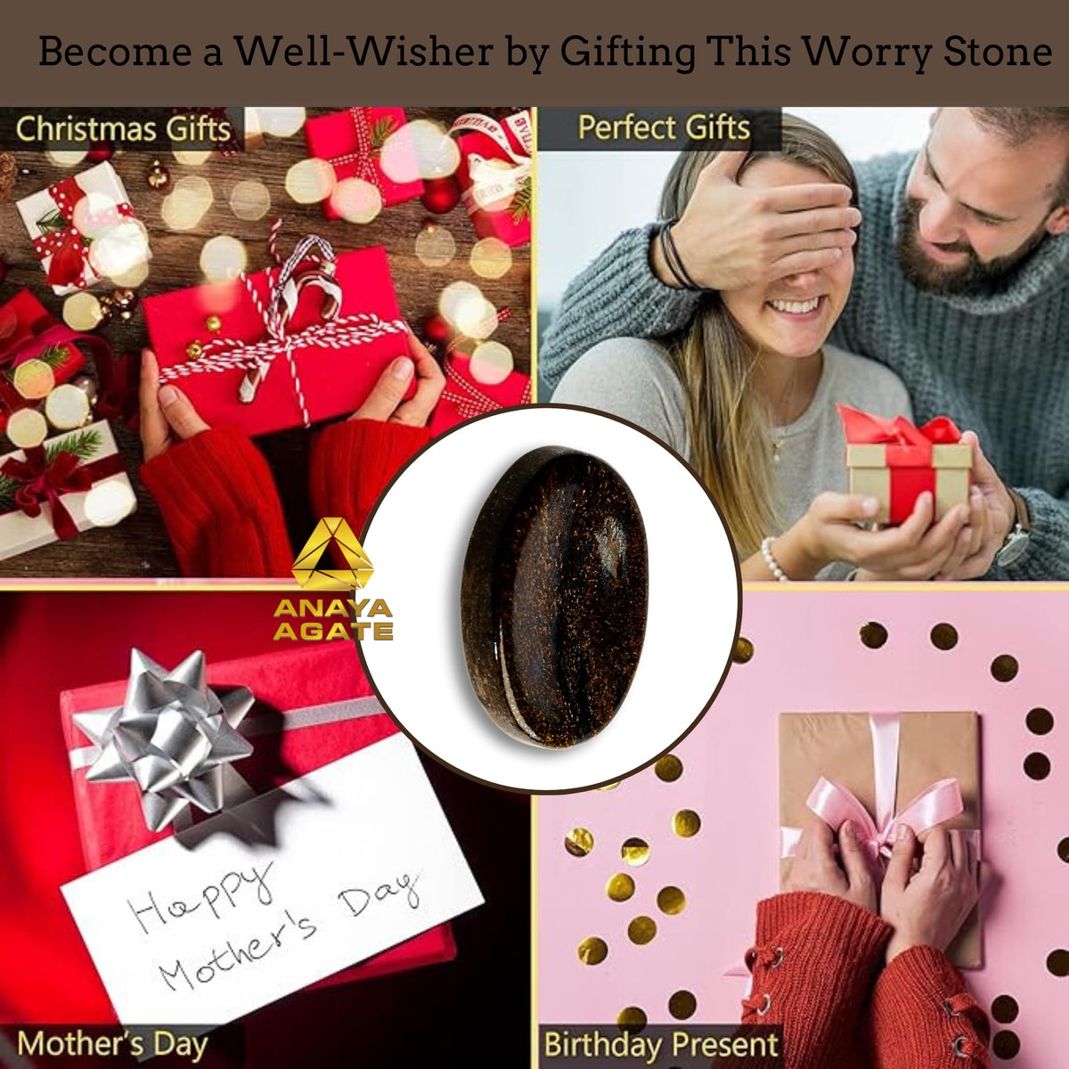 Anaya Agate Bronzite Worry Stones Certified Crystal Thumb Worry Stone for Anguish, Relaxing and Soothing Balance Stones for Meditation, Stress Relief Crystals and Healing Stones for Men Women