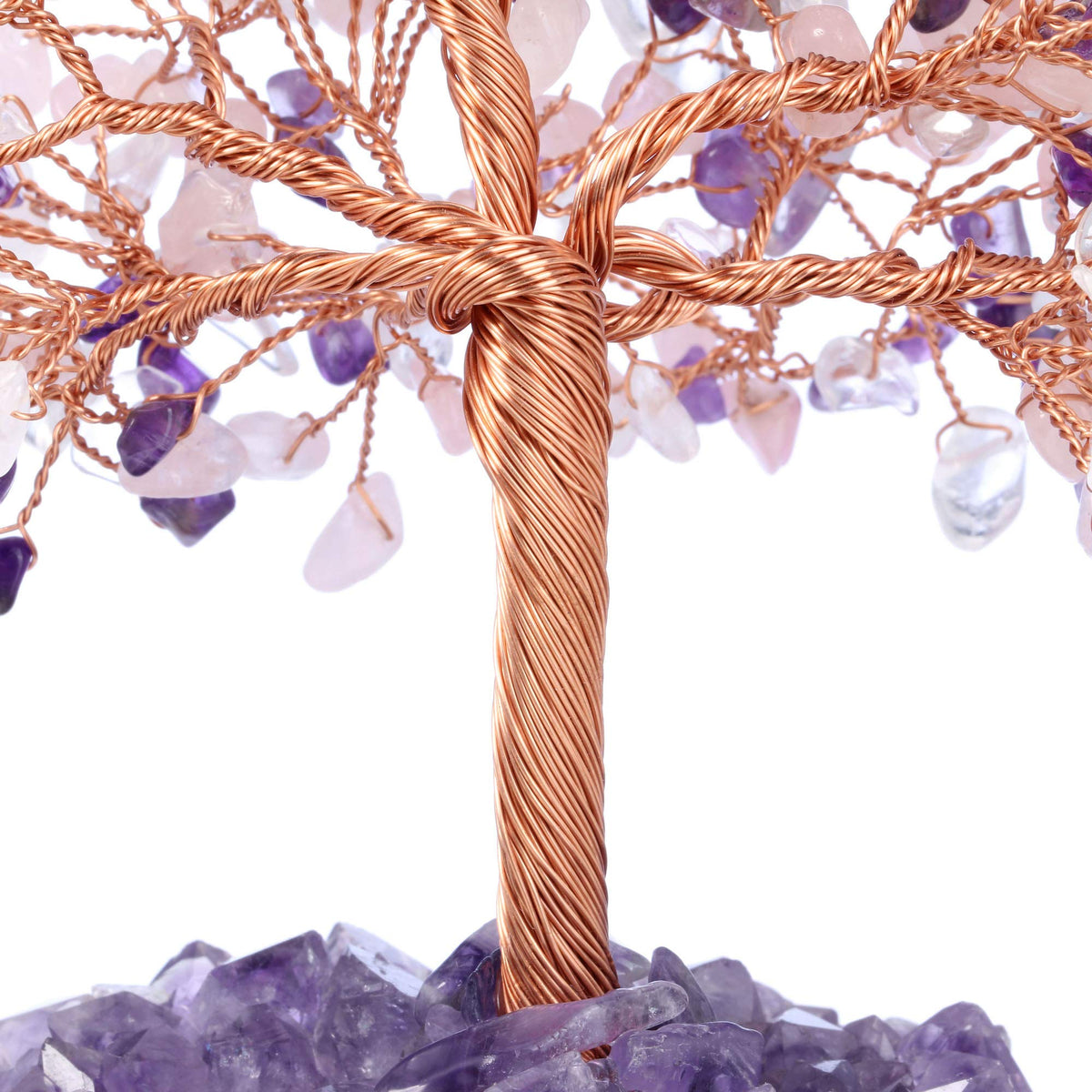 Jovivi Natural Amethyst + Clear Quartz + Rose Quartz Healing Crystal Money Tree on Amethyst Cluster Geode Druzy Base Feng Shui Crystals for Home Office Desk Decorations, Wealth, Good Luck