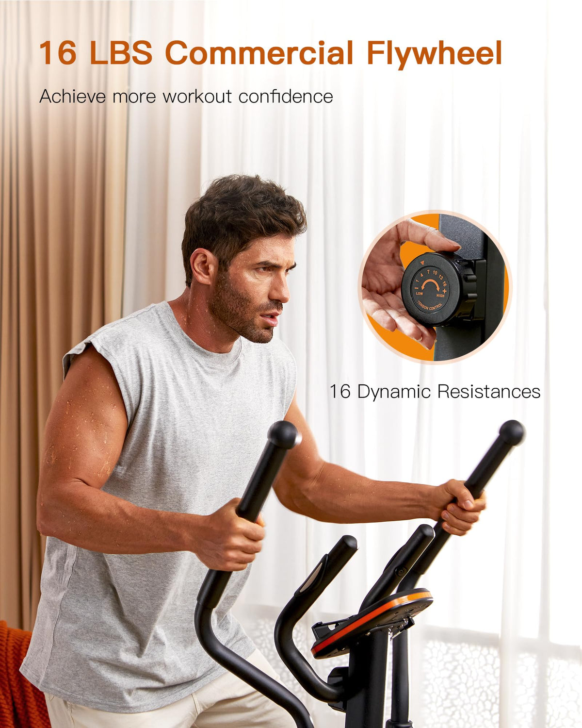 Niceday Elliptical Exercise Machine, Elliptical Machine for Home, Magnetic Elliptical Trainer with 15.5IN Stride, 16 Resistance Levels, 400LBS Loading Capacity Brown
