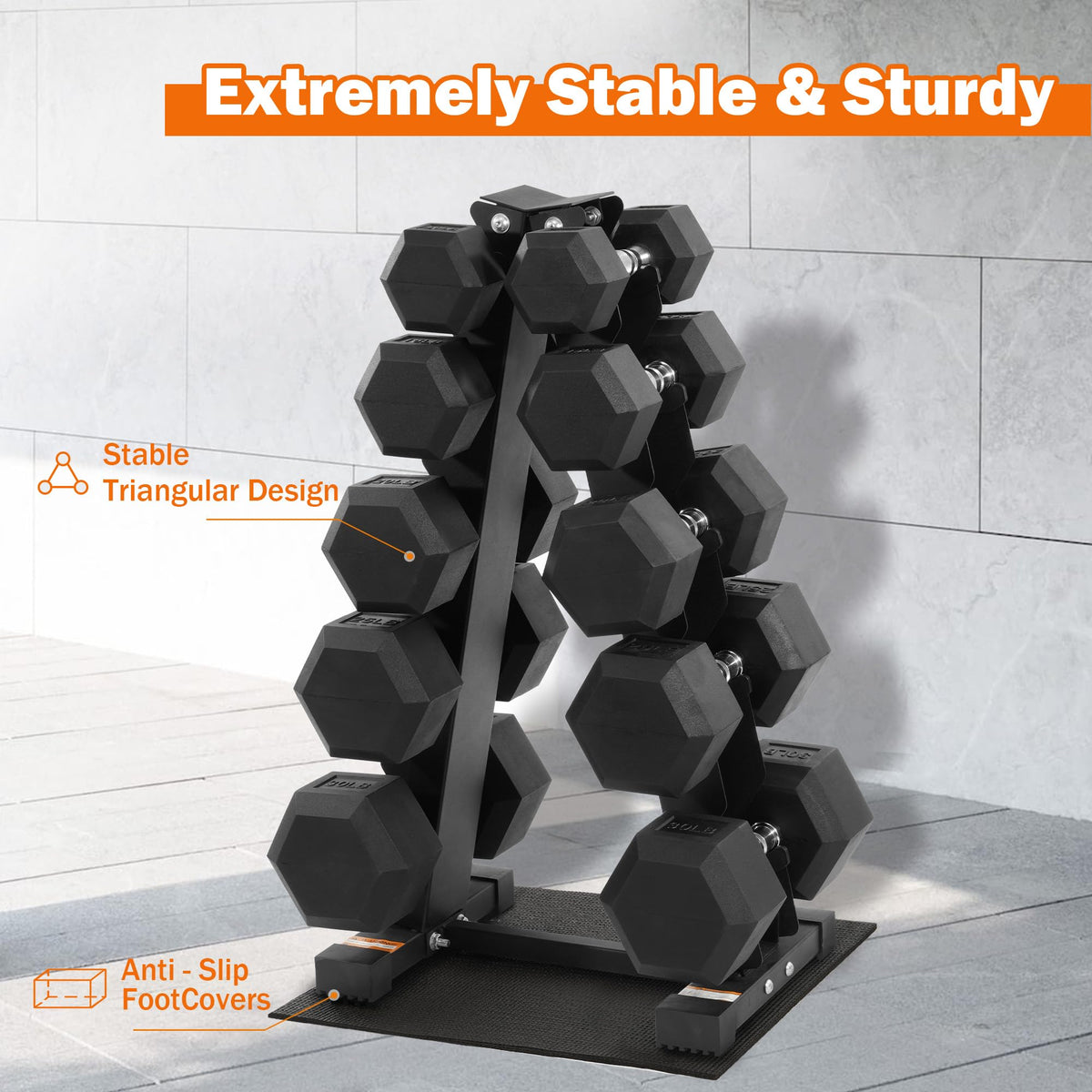 Fitvids Rubber Coated Hex Dumbbell Weight Set and Storage Rack, 200 LBS