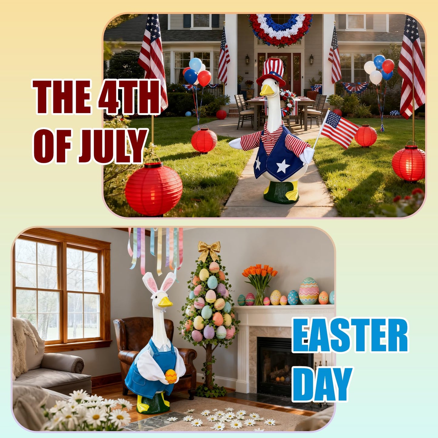 Lafans 8 Set Holiday Porch Goose Outfits Kit for Year-Round Decor: Christmas, Halloween, Thanksgiving, 4th of July, Valentine‘s, Easter, St. Patrick’s Day & Winter Ski Suit(23inch)
