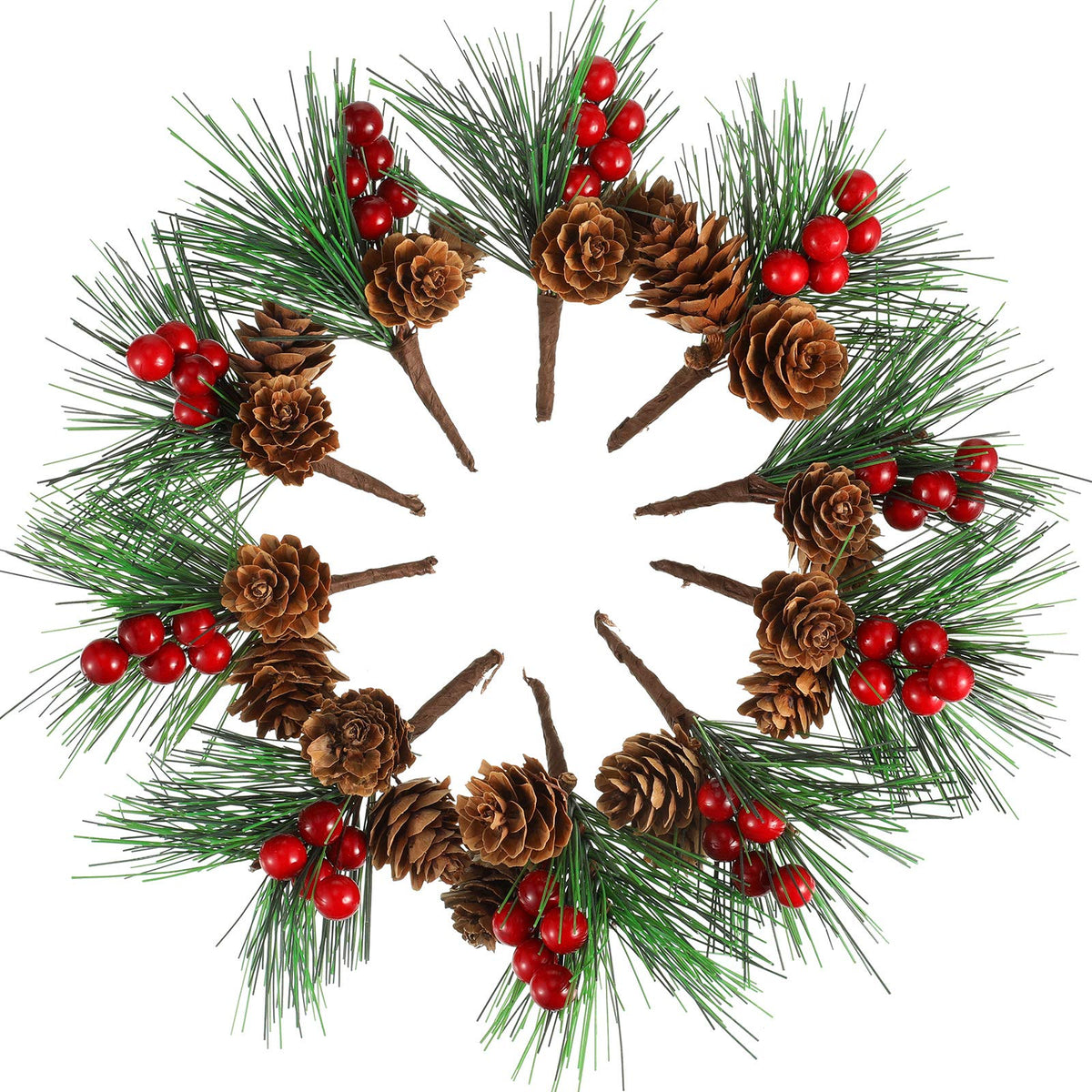 WILLBOND 24 Pieces Christmas Floral Picks, Artificial Pine Picks Christmas Pine Needles Branches with Berry Pinecones Fake Berries for Flower Arrangements Wreaths Xmas Tree Decoration(Red)