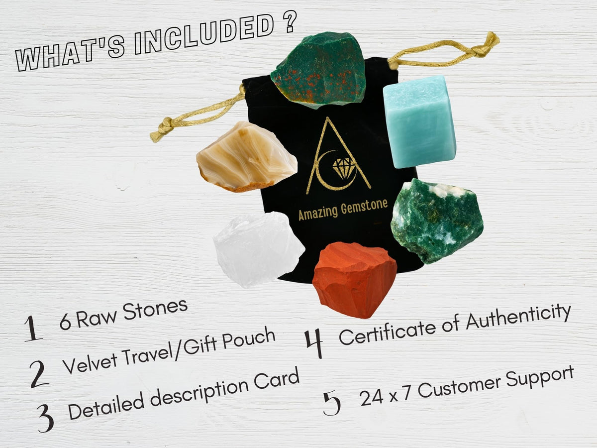 Amazing Gemstone Crystals for Pain Relief Manifestation, Set of 6 Blood Stone, Amazonite, Clear Quartz, Red Jasper, Lace Agate and Moss Agate Healing Crystals and Stones