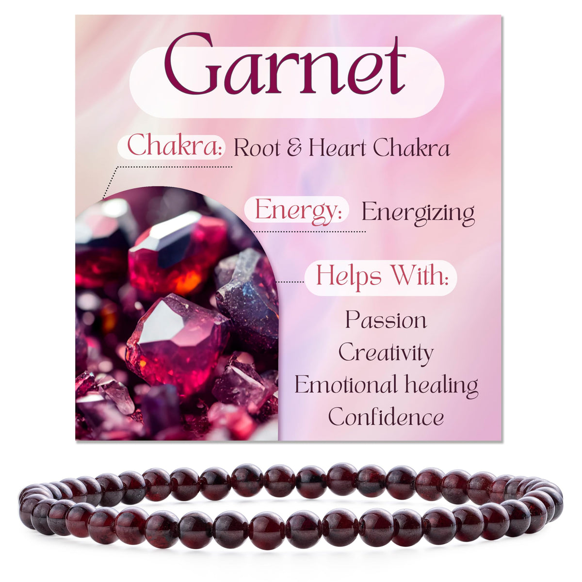 Bivei Garnet - Energizing - 4mm Beaded Bracelets for Women Handmade Semi Precious Natural Stone Stretch Elastic Jewelry Yoga Protection Gifts