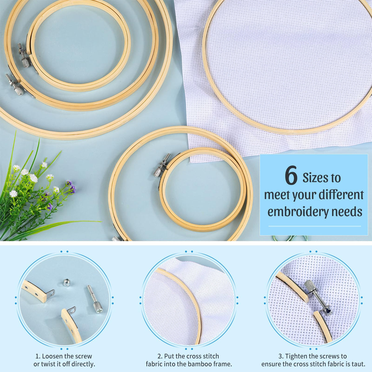 ZXIIXZ 72 Pcs Cross Stitch Supplies, Embroidery Kit for Beginners with Cross Stitch Hoops Needles Embroidery Scissors Floss Bobbins Seam Ripper for Adults, Embroidery Tools DIY Supplies