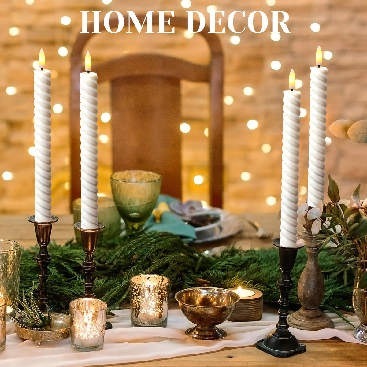 Tuanse 24 Pcs 10 Inch Flameless Twisted Taper Candles LED Flickering Battery Operated Candles Electric Warm Light Candlesticks for Wedding Birthday Party Home Dinner Decor(White)