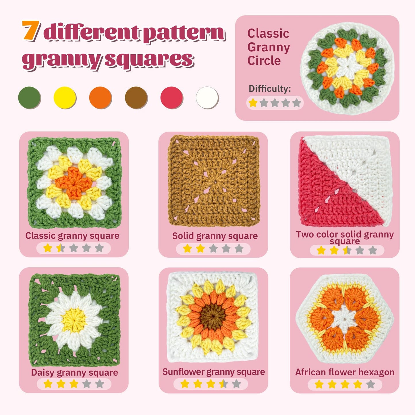 Crochet Granny Square Kit & Blocking Board Bundle