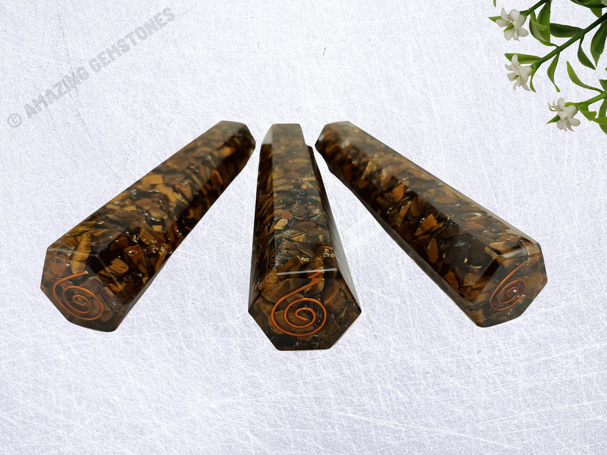 Amazing Gemstone Tigers Eye Crystal Orgone Towers ~ Natural Healing Crystal Point Obelisk for Reiki Healing and Crystal Grid (4.5 to 5 Inch, Pack of 1)