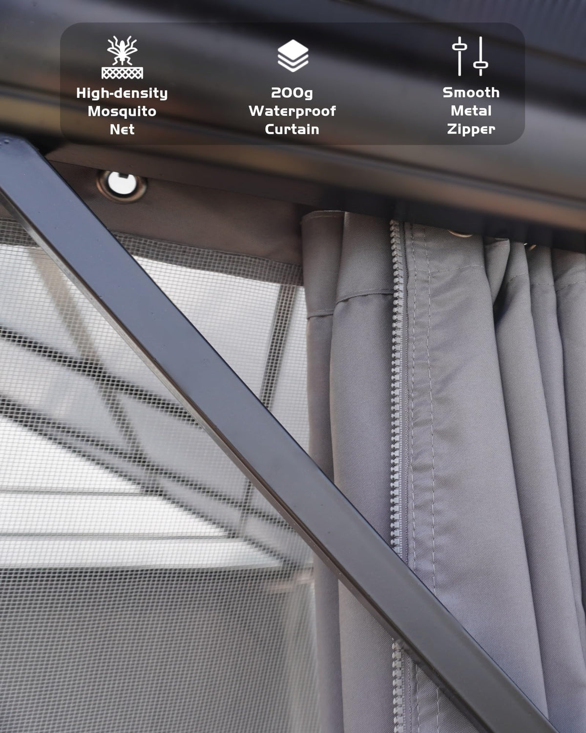 Hardtop Gazebo 12'x14' for All Weather, with Double Metal Roof, Aluminum Alloy Frame, Net, and Curtain, Permanent Building for Patio, Deck, Backyard, Lawn, and Garden, Gray