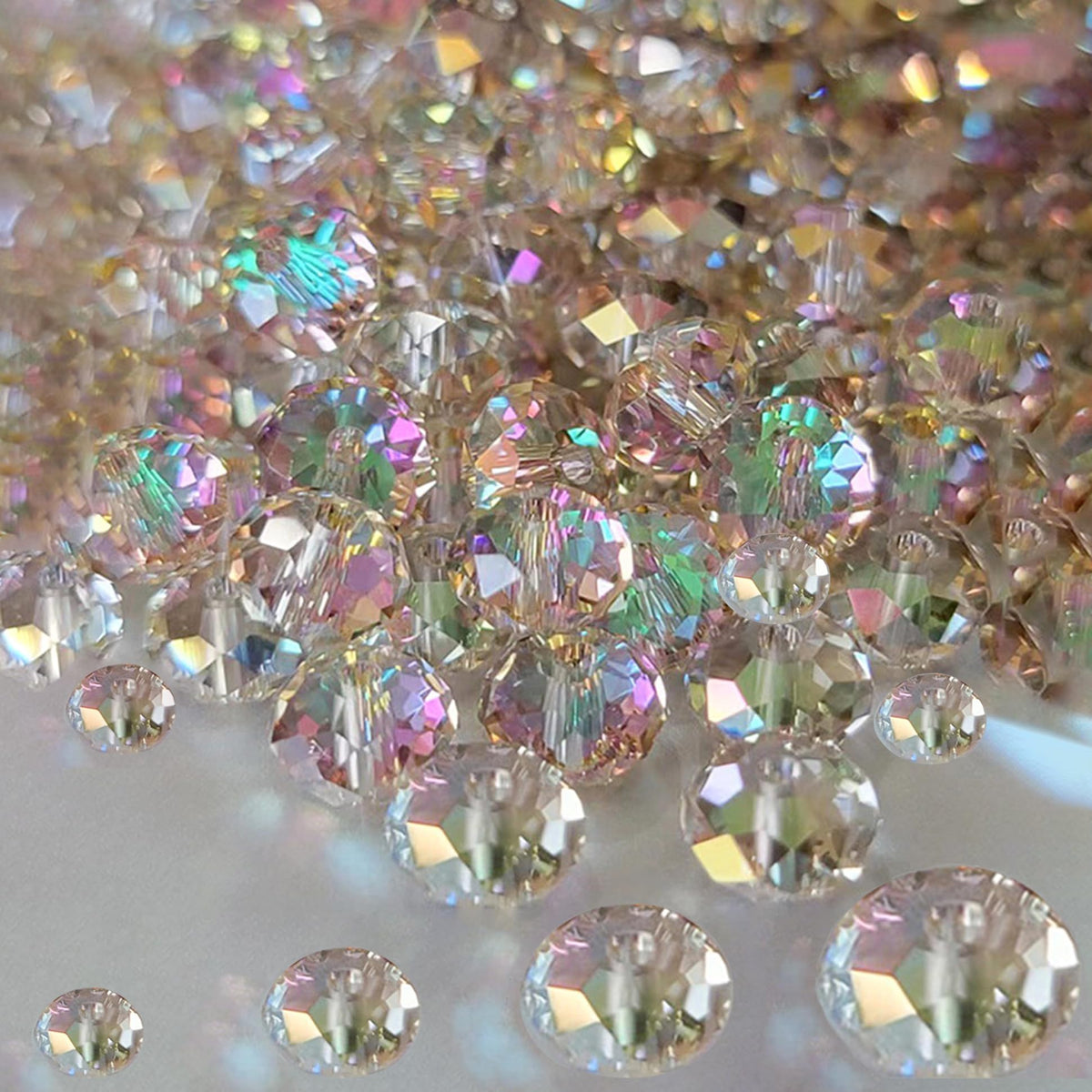 Laopottbeads 800Pcs 4/6/8/10mm Crystal Glass Beads for Jewelry Making Beads for Bracelets Necklace Pendants Making Supplies(Silver Champagne)