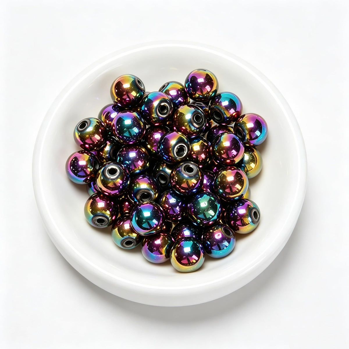 Land Long 120pcs(2 Strand/Set) 6mm Rainbow Hematite Beads Healing Smooth Round Mulitcolor Gemstone Beads for Jewlery Bracelets Earrings Making DIY