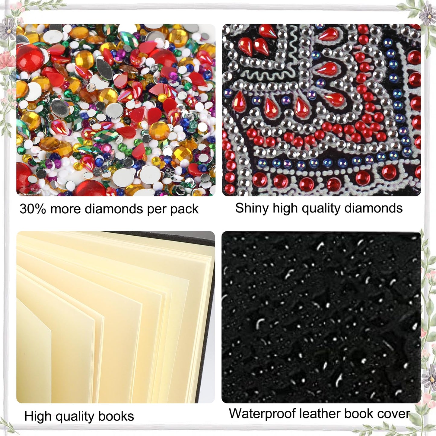 JISHSHAY Diamond Painting Notebook Journal Diamond Art Note Book Gem Art Sketch Book Gem Painting Diary Mosaic Kits for Adults Blank Notebook with Special Drills 14.5×21cm/5.7×8.26in Flower