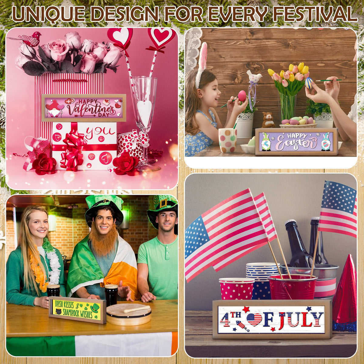 Barydat 25 Pcs 4th of july decorations Interchangeable Seasonal Decor with a Wood Frame Seasonal Wooden Welcome Sign Holiday Table Decor for Independence Day Halloween Christmas Decoration