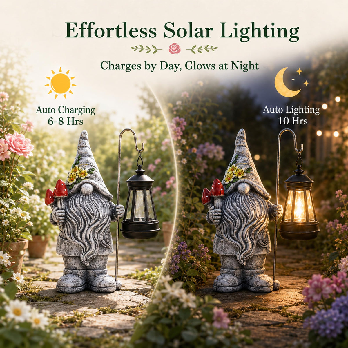 Acgarten Garden Gnome Statue with Lantern: Outdoor Waterproof Sculpture