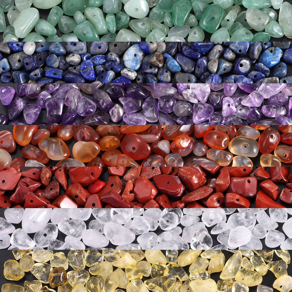 400pcs Natural Chip Stone Beads 7 Chakra Color 5-8mm Irregular Gemstones Healing Crystal Drilled DIY Loose Rocks Bead Crystal for Bracelet Necklace Jewelry Making Crafting