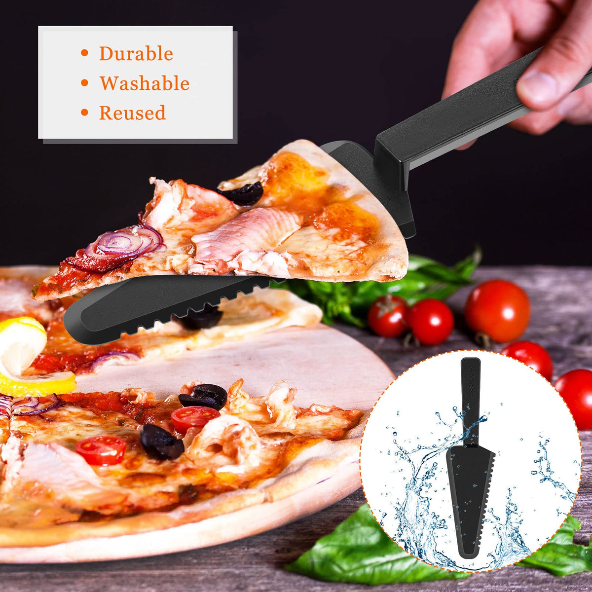 Suclain 50 Pieces Black Disposable Cake Knife Bulk for Wedding Party 9.1 Inch Plastic Cake Server Cutting Plastic Spatula Knives Pie Pizza Pastry Slicer Serving Utensils for Kitchen